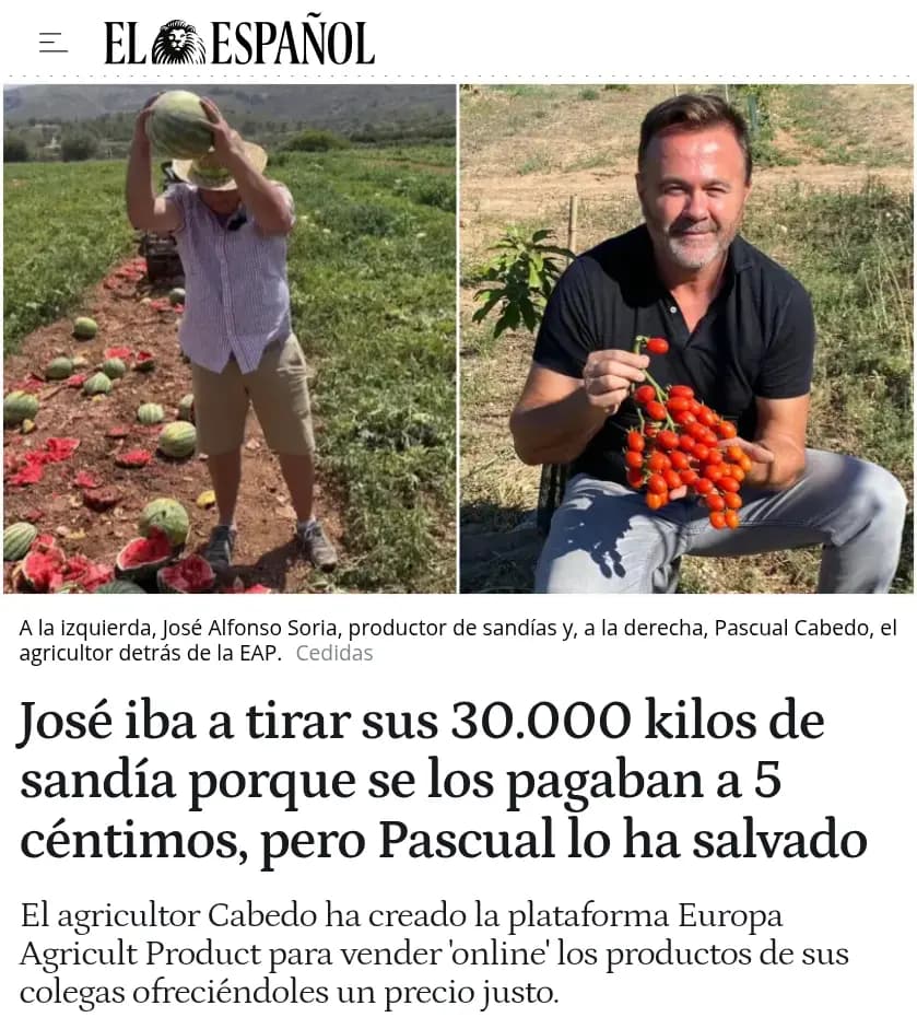 José iba a tirar sus 30.000 kilos de sandía porque se los pagaban a 5 céntimos, pero Pascual lo ha salvado